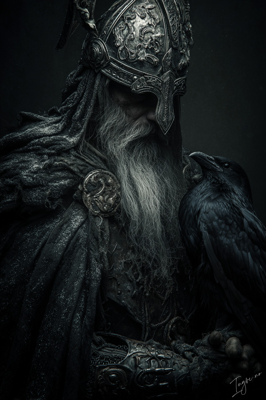 Towering Viking chieftain with raven banner ornate iron helme 2bb377ab 852d 4112 b70a a448741352d5 0