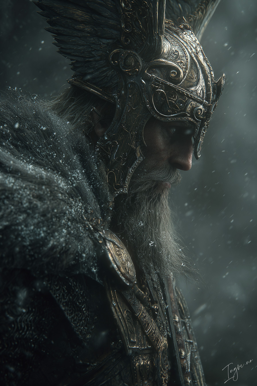 Towering Viking chieftain with raven banner ornate iron helme 2bb377ab 852d 4112 b70a a448741352d5 1