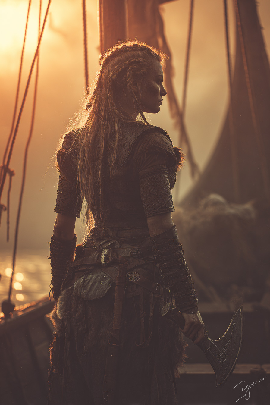 Weathered female Viking explorer with leather belts fur lined d84fd71a 5ddf 4e90 89d1 7c463d7de33f 3