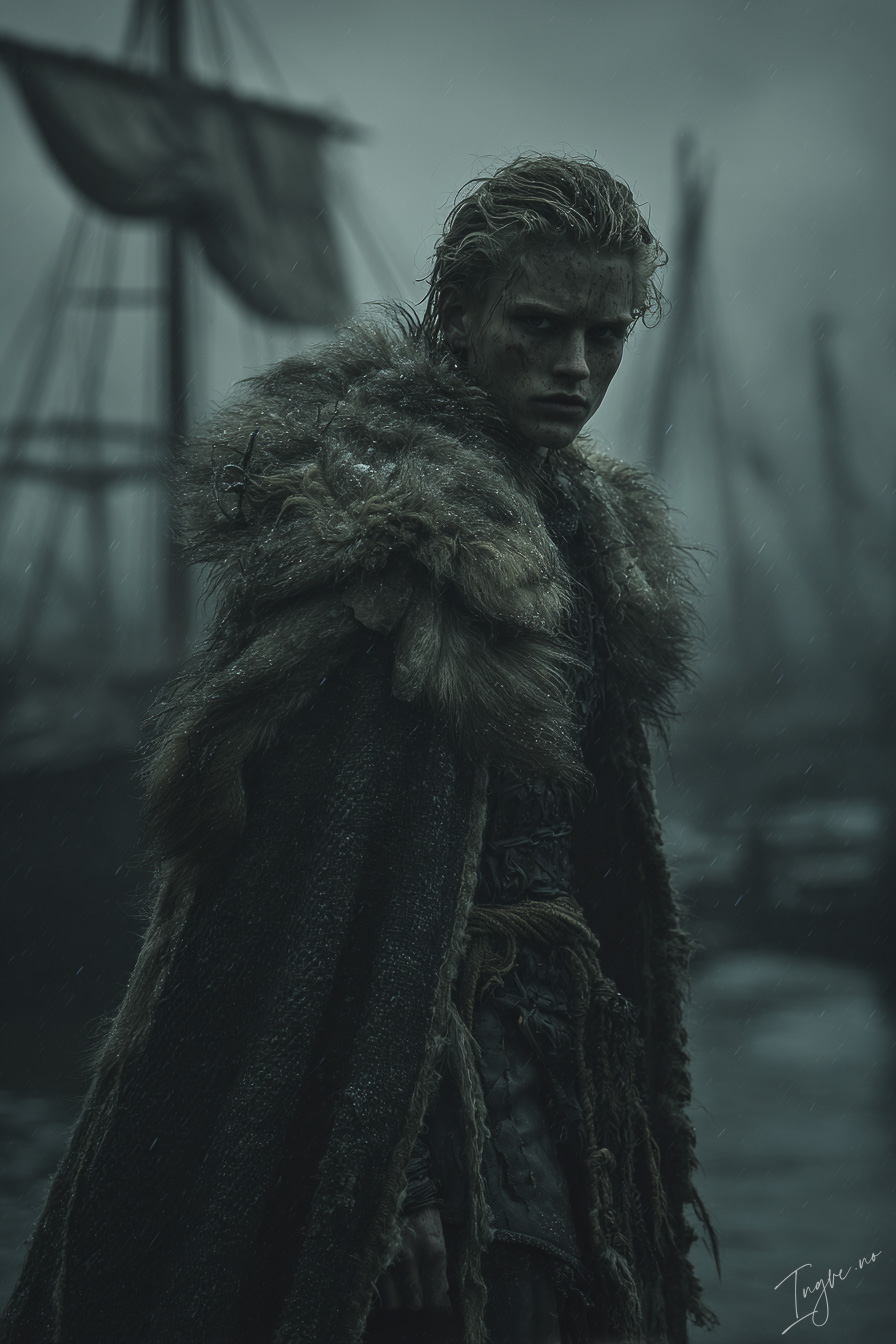 Young Norse warrior returning from sea wet fur cloak weathere adba1a01 e329 4fec aea8 4b46e2718627 0
