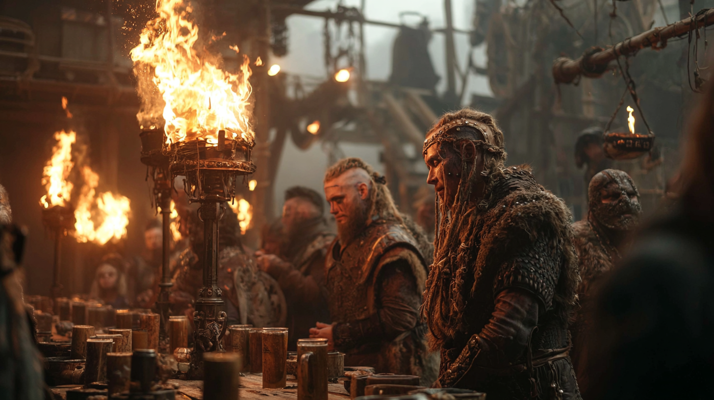Viking feast turning into wild celebration warriors standing  4cc619b1 1196 4af5 b09d 9a6835dfe281 1