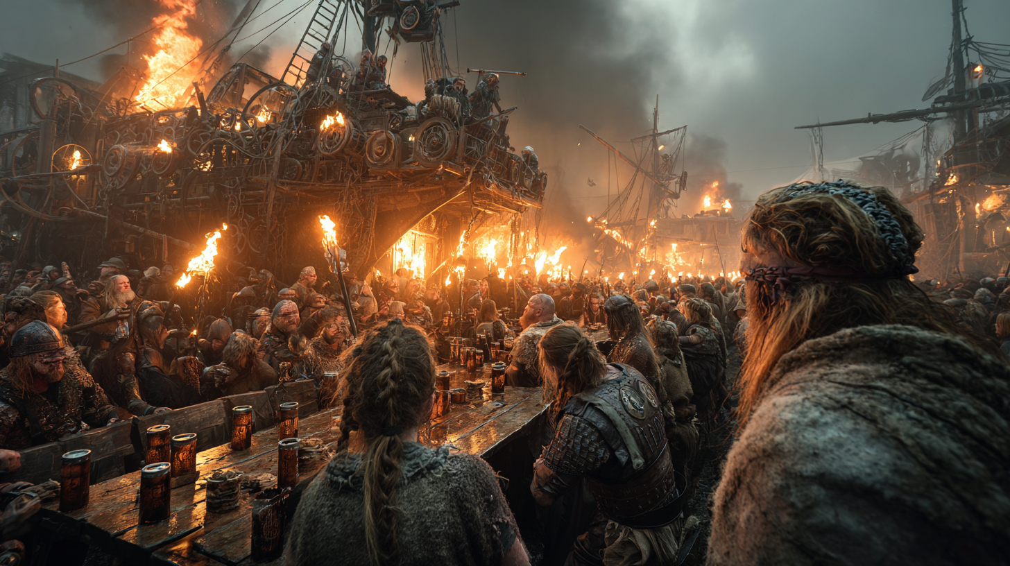 Viking feast turning into wild celebration warriors standing  4cc619b1 1196 4af5 b09d 9a6835dfe281 3