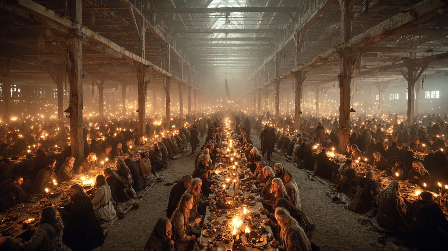 Viking feast where the hall stretches endlessly into darkness 7fc724bb 55b3 4e49 a6f7 eeefee950289 3