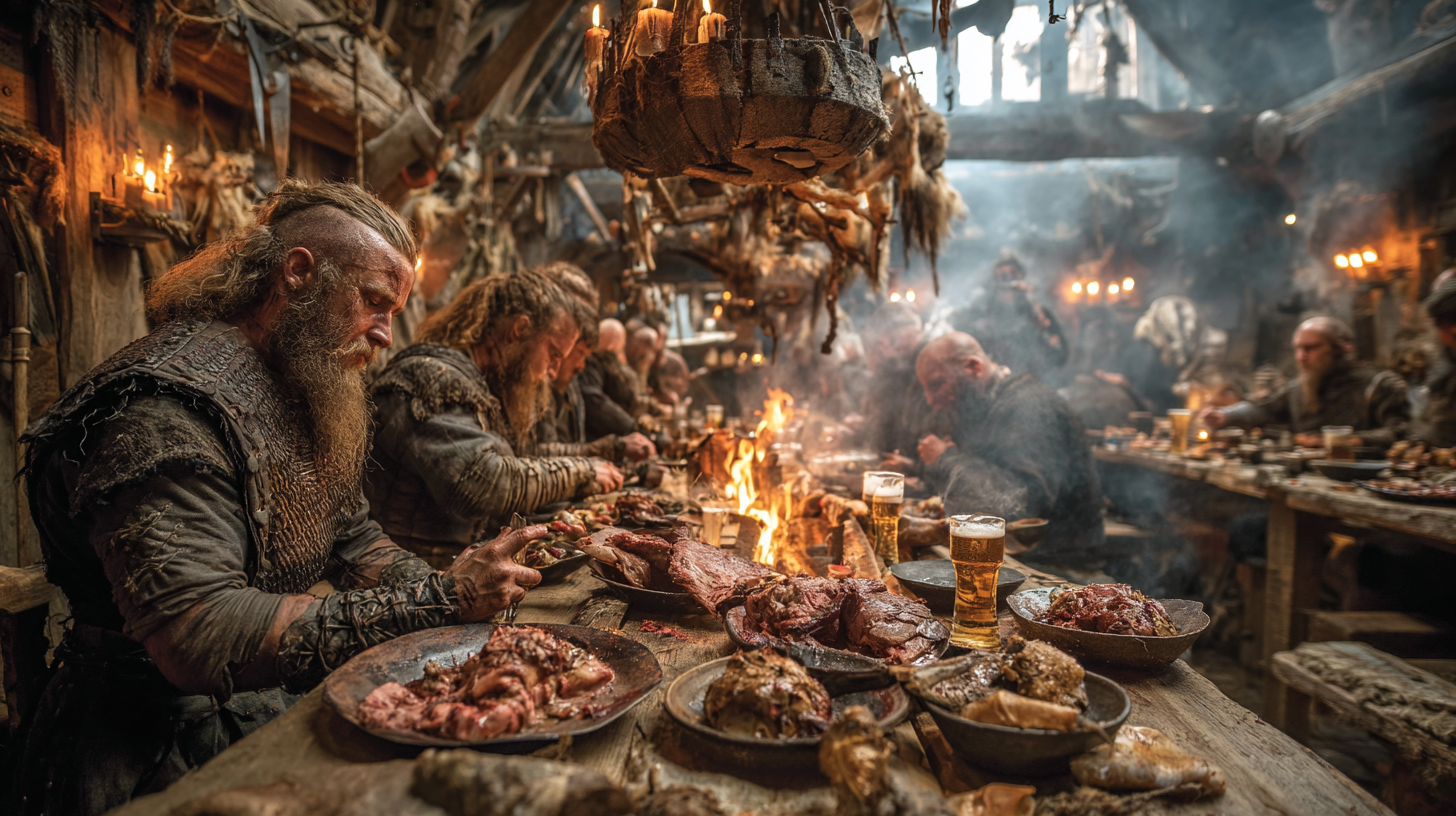 Viking longhouse filled with victorious warriors eating meat  2e234e0d 0a65 4dfd 8e41 72f624b00af8 1