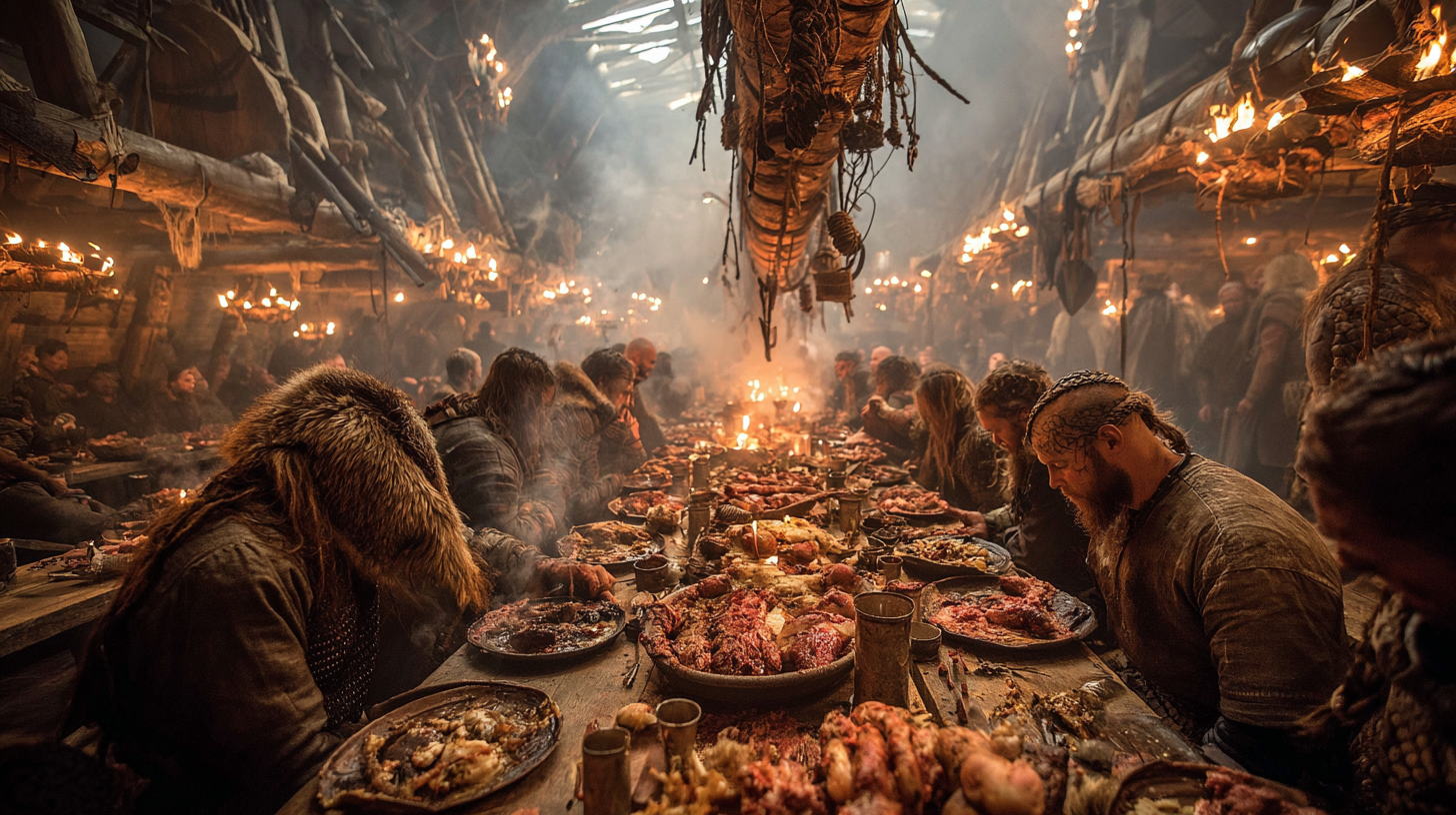 Viking longhouse filled with victorious warriors eating meat  2e234e0d 0a65 4dfd 8e41 72f624b00af8 2