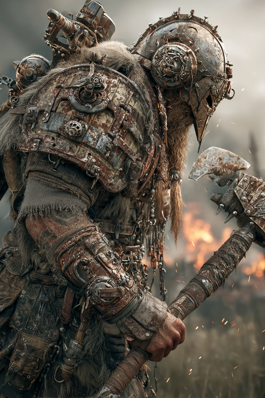 Viking warrior with an impossibly large axe powered by gears  57677338 65c0 493b aeb9 7a29ad9deef3 0