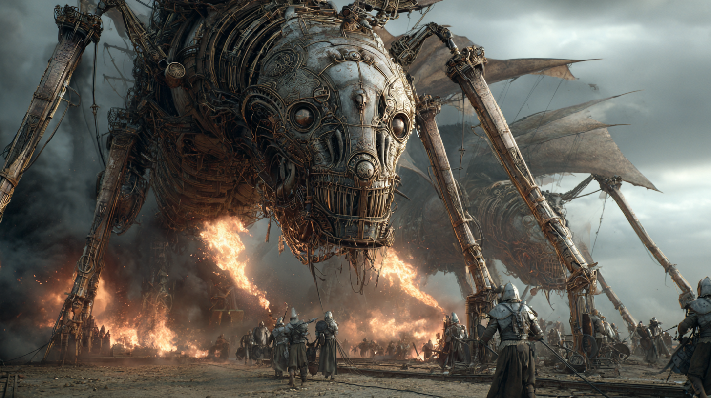 Viking warriors battling enormous mechanical dragons metal wi 785ee147 9ab1 467b 834f ce95d34cff9e 3