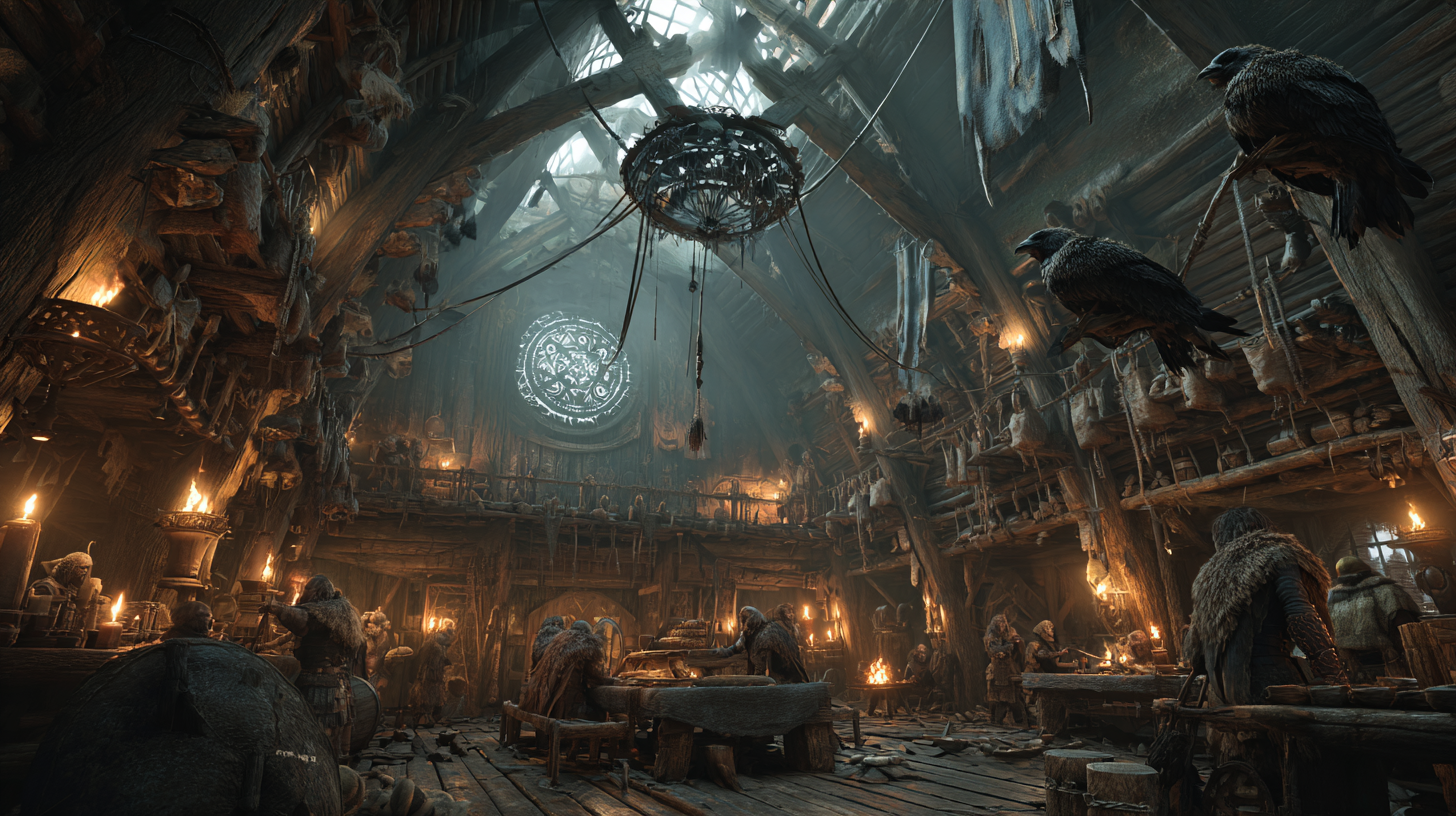 Ancient Viking longhouse filled with uneasy warriors glowing  a59c3383 5491 4f27 a85c cc4a717e31fe 3