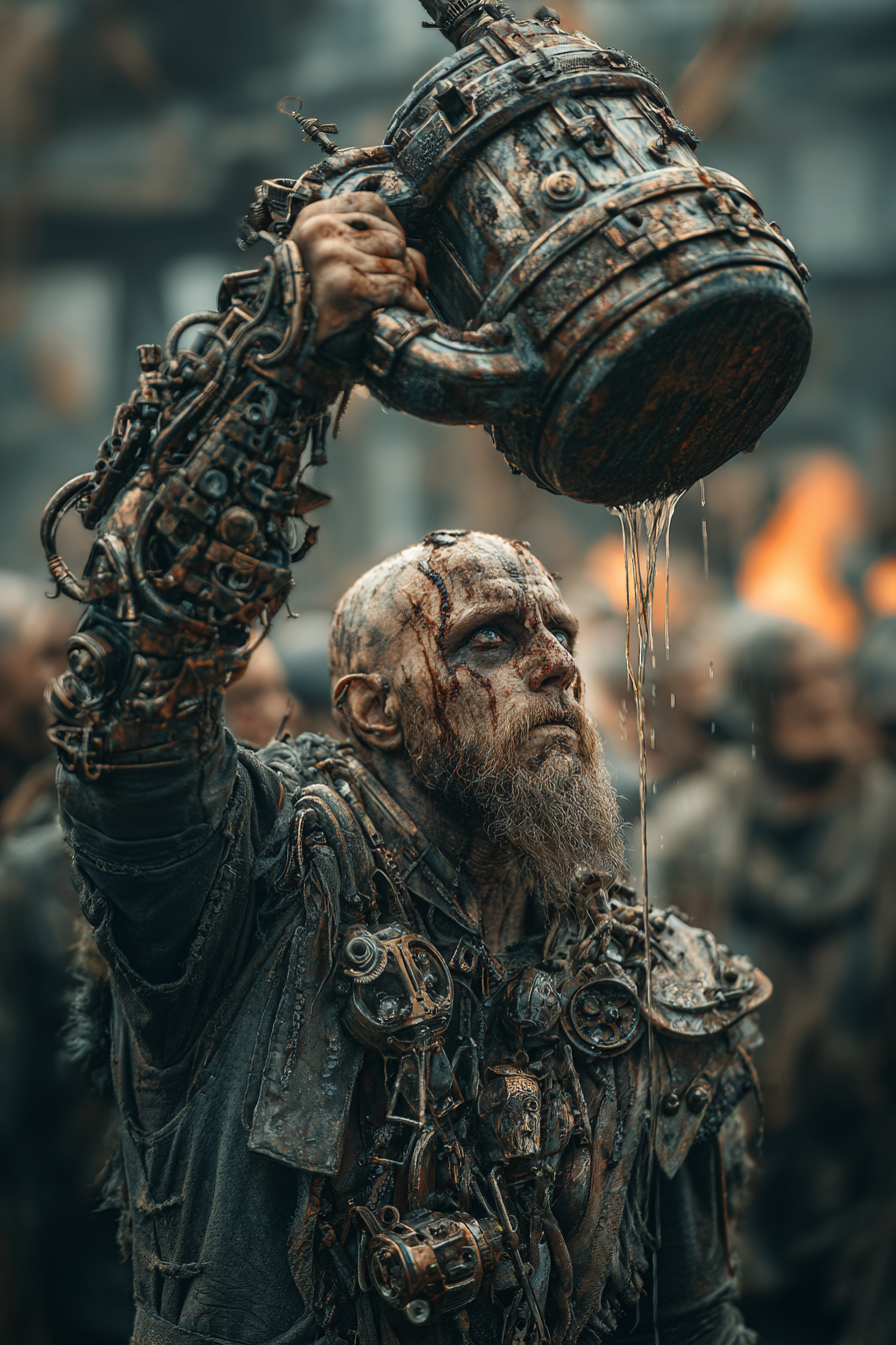 Battle scarred Viking raising a massive steampunk tankard bee f143e33d 724d 4062 87ba e29677a2e0a6 3
