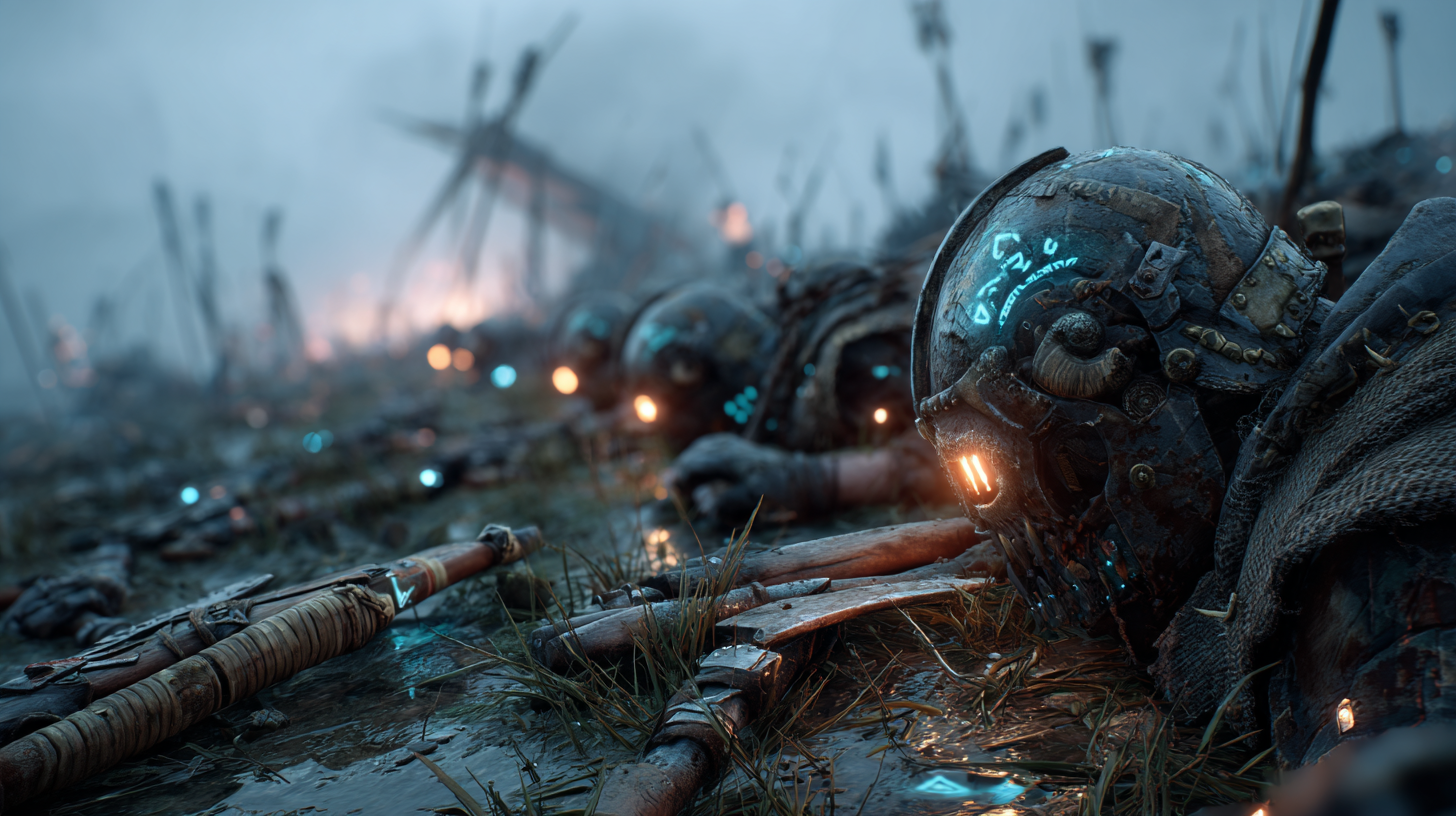 Battlefield covered in fallen warriors smoke drifting through bf0f2579 96c4 43b2 b4a3 2f1d70c93a9d 0