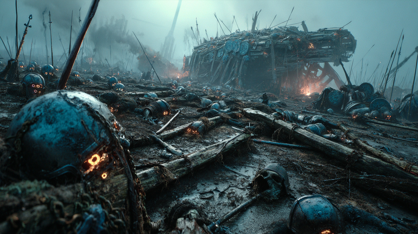 Battlefield covered in fallen warriors smoke drifting through bf0f2579 96c4 43b2 b4a3 2f1d70c93a9d 1