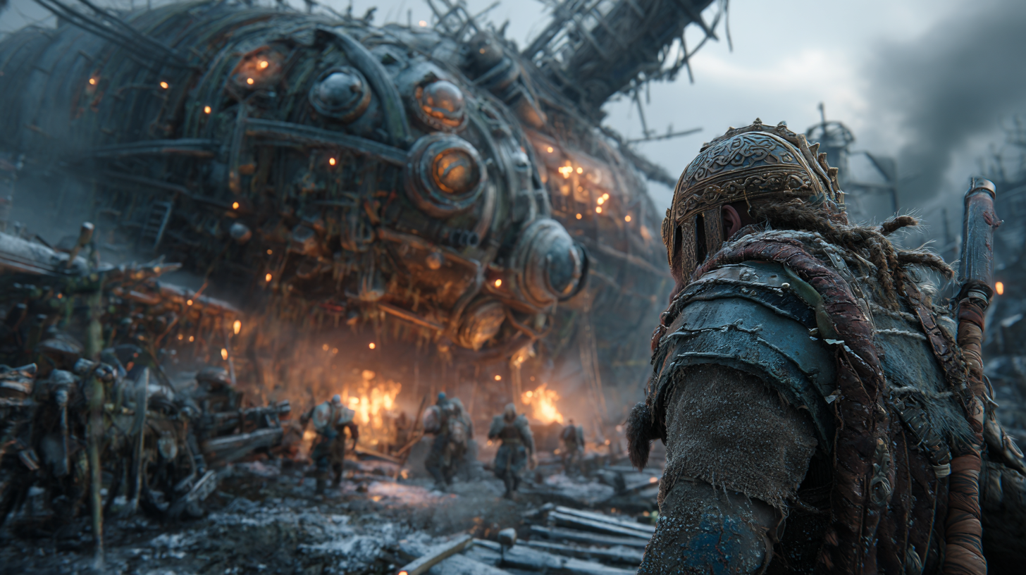 Battlefield where giant Viking warriors clash among burning m 6a865eb0 1988 40f9 913f 9b37fe3edac4 2