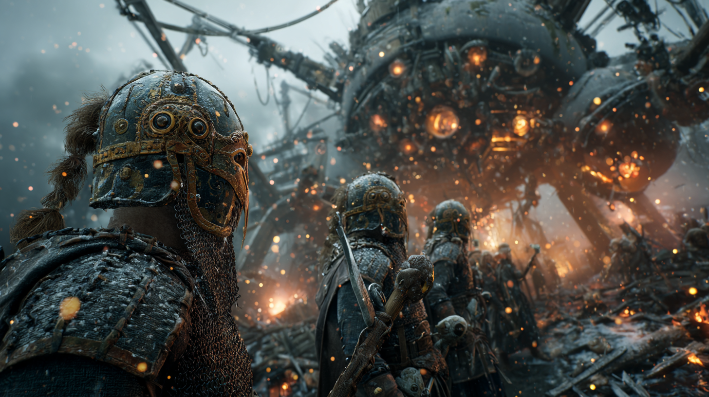 Battlefield where giant Viking warriors clash among burning m c1f24c09 eb4e 4472 a299 f2778b427f80 0