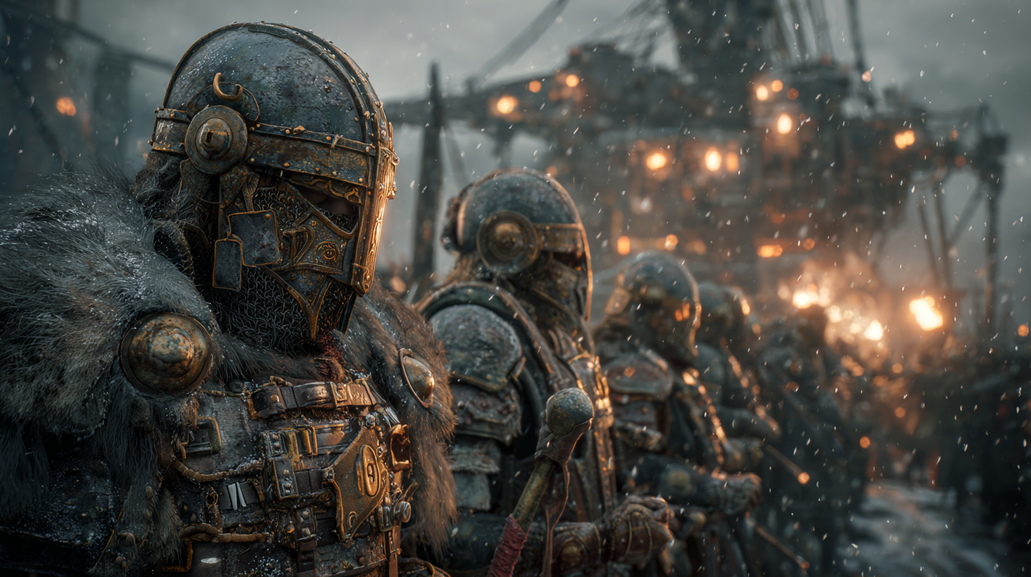 Battlefield where giant Viking warriors clash among burning m eff40b99 6adb 41c5 9338 8398c4519f40 2