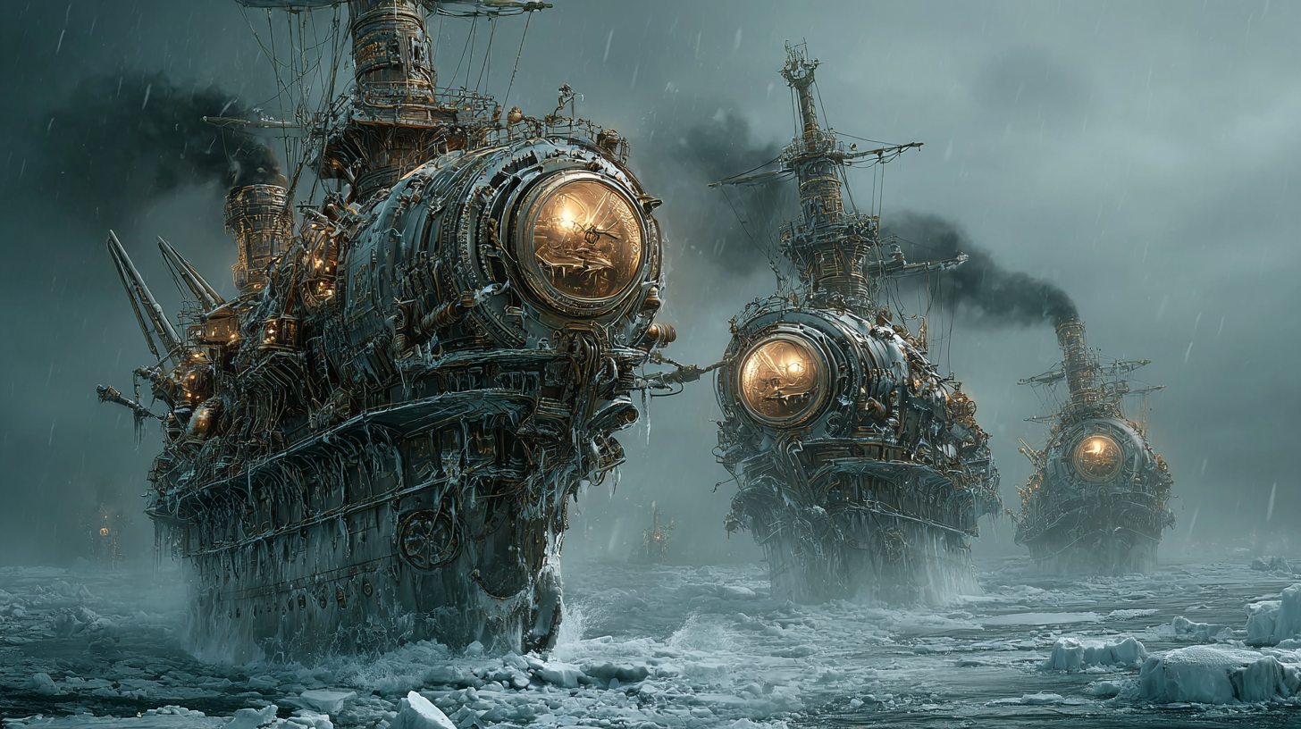 Endless frozen ocean with massive steam powered Viking ships  adf6d3ad e91b 4ace 83ba b55303971368 2