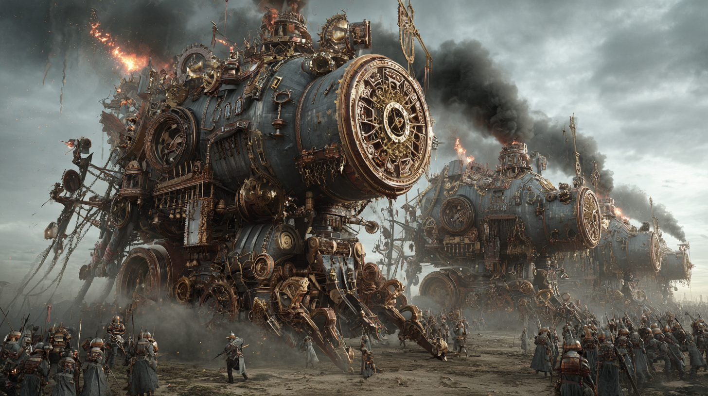 Gigantic steam powered Viking war machines breaking through e 5d4aac02 78eb 48cd a480 5270f835468b 0