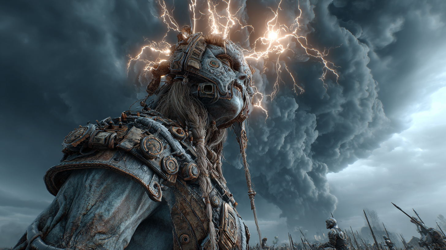 Massive mechanical Norse god forming in the storm clouds ligh 5a01acb4 1c0f 4cb0 8330 39f52e5d591e 3