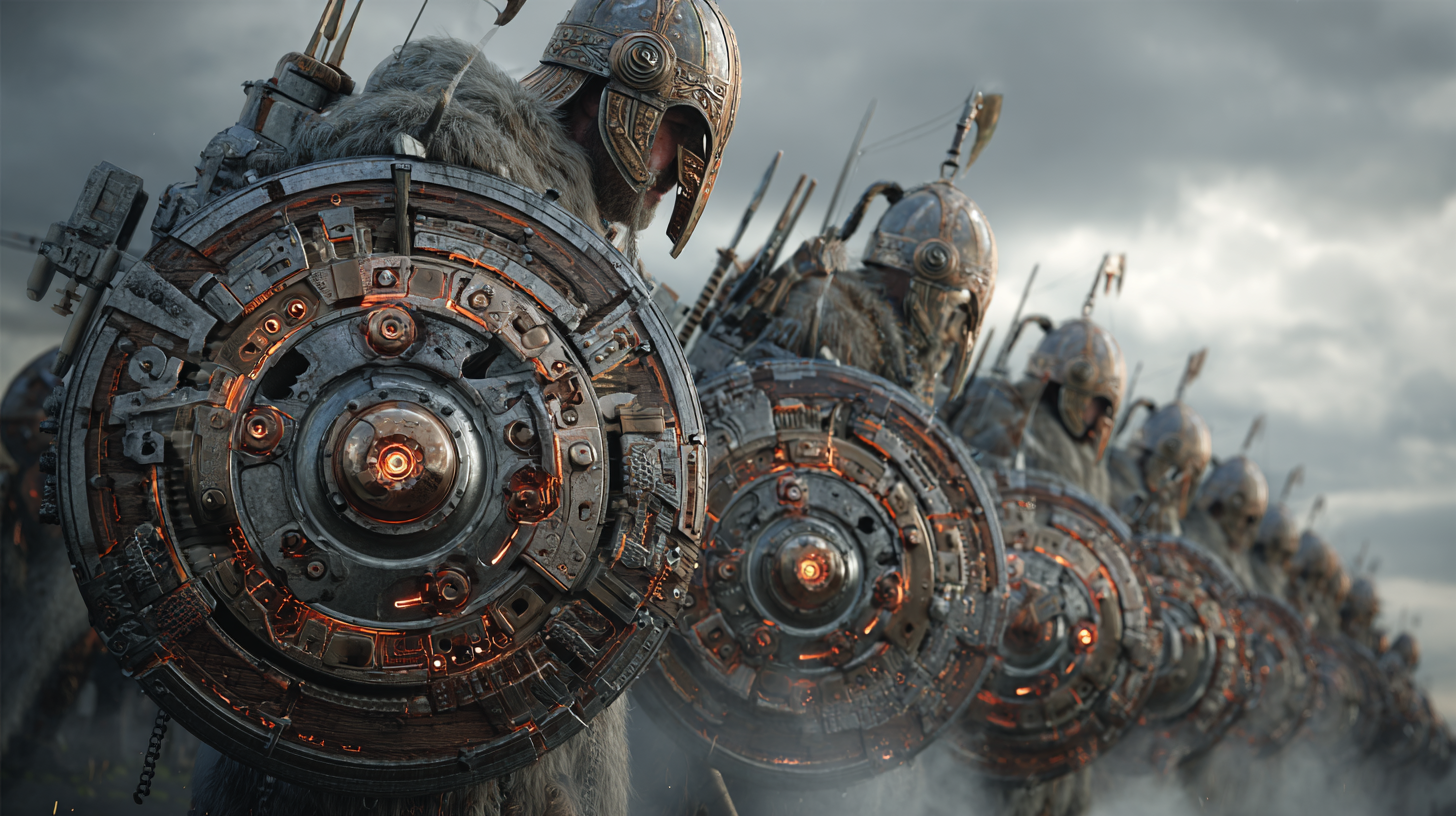 Mechanical Viking shield wall warriors holding shields with r a49d4822 d7ce 4b35 88c6 2441bf16e741 0