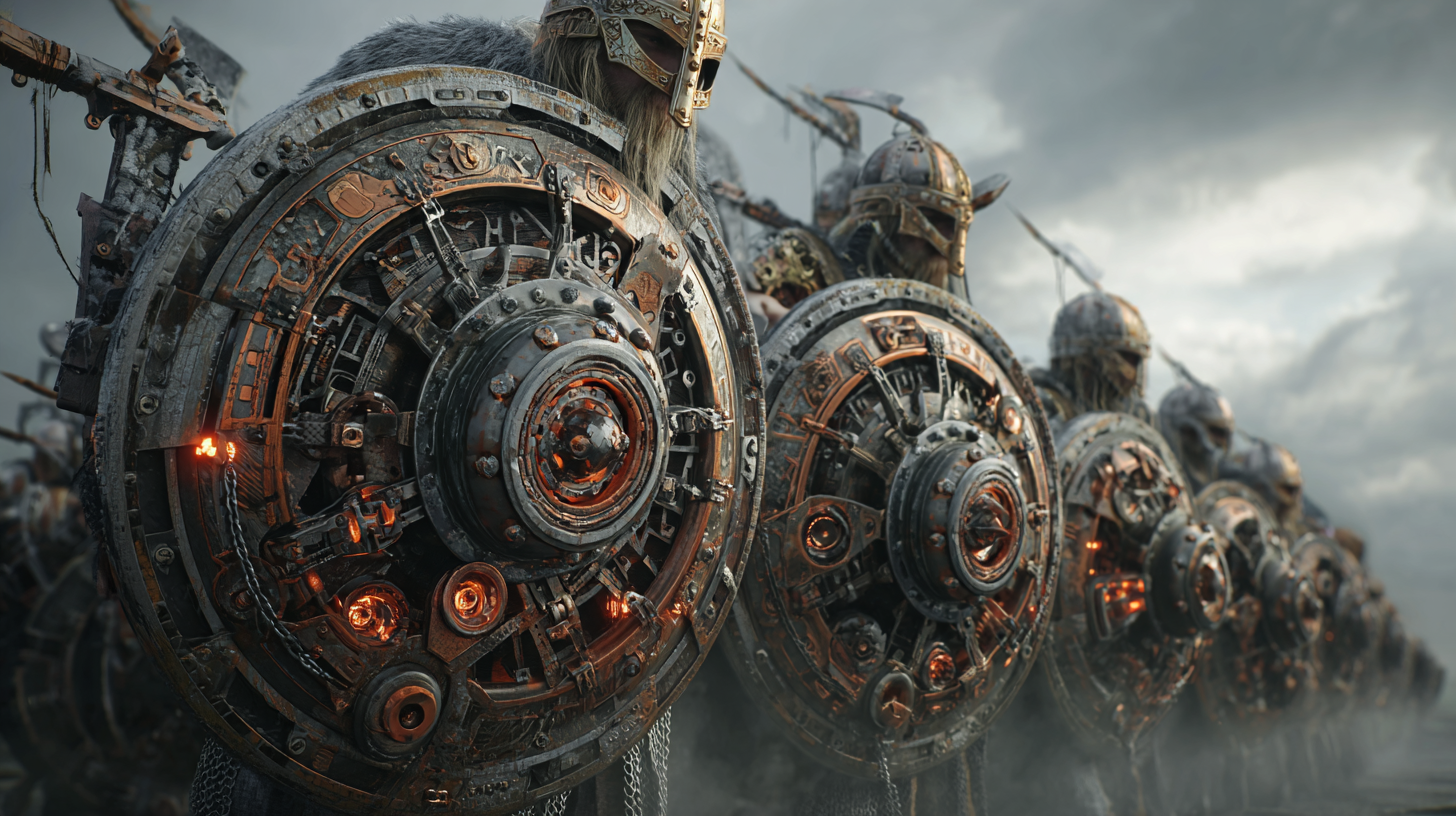 Mechanical Viking shield wall warriors holding shields with r a49d4822 d7ce 4b35 88c6 2441bf16e741 3