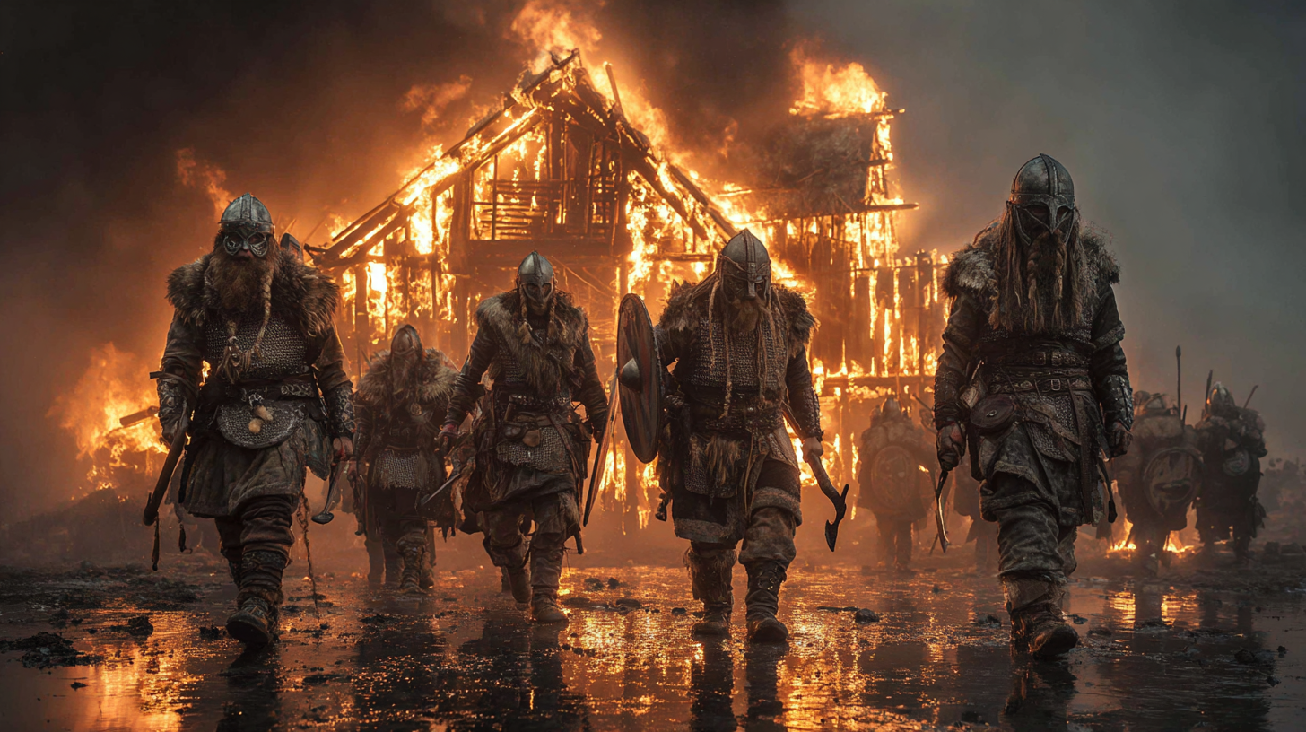 Small group of Viking warriors defending a burning longhouse  5c5e607a 8124 49b0 92b6 5d358e2b2c56 3