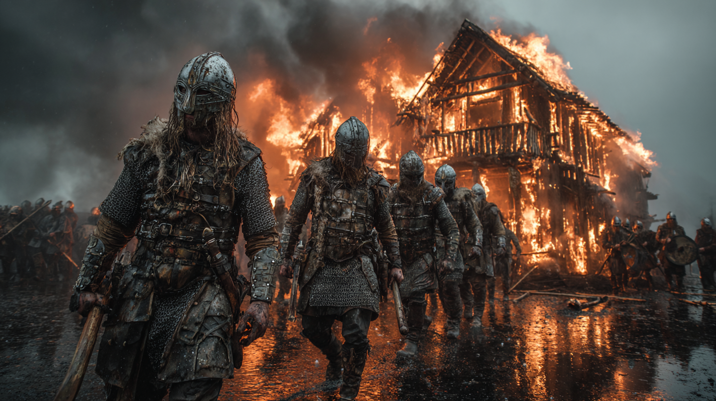 Small group of Viking warriors defending a burning longhouse  b7daa457 a960 4fed aa78 0af4de724247 3
