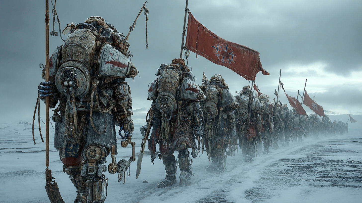 Steampunk Viking army marching through frozen landscape mecha 79b9160c ef85 4379 83f0 eb7310d93126 1