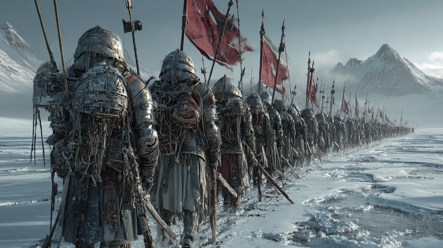 Steampunk Viking army marching through frozen landscape mecha 79b9160c ef85 4379 83f0 eb7310d93126 3